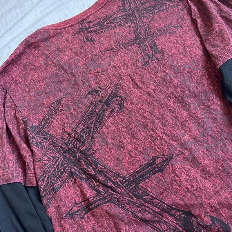 Vintage Patchwork Grunge Loose Long-Sleeve Tee